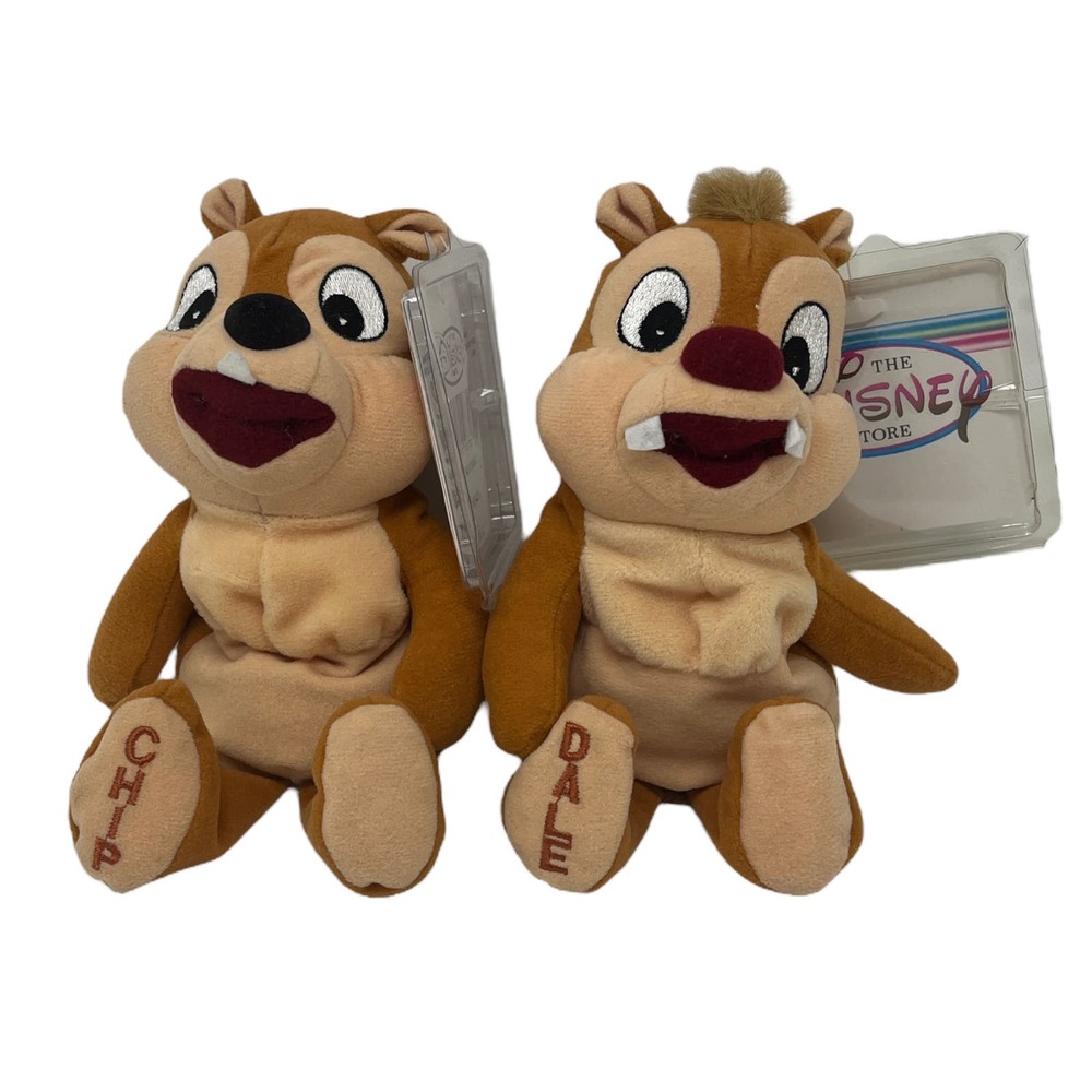 Vintage‎ Disney Store Chip & Dale Bean Bag Plush NEW w/ Tags & Protector